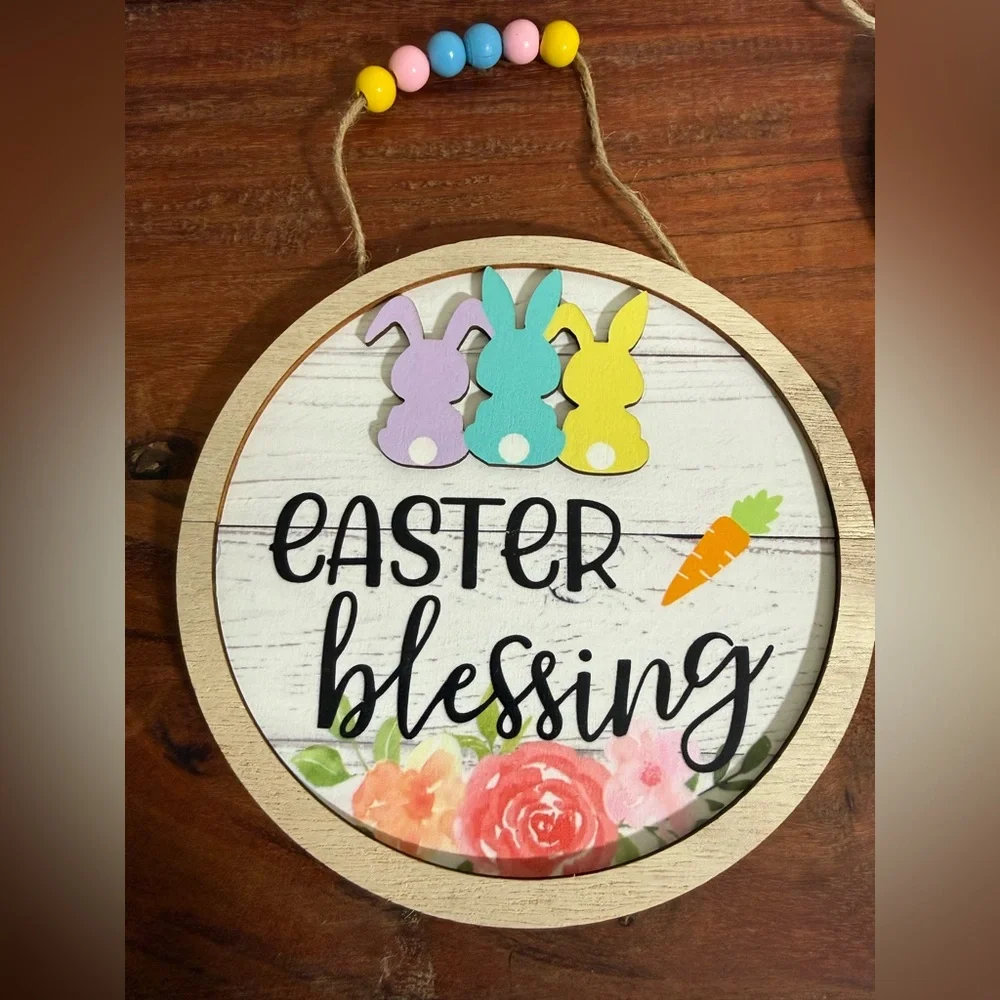 2 pc Easter bunny Theme Party Decorations Easter holiday Hanging ornaments Sign
